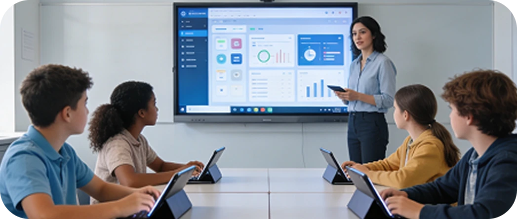 Ministry officials reviewing a national digital learning programme